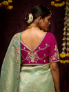 Pista Green Banarasi Designer Silk Saree With Contrast Blouse