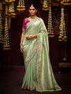 Pista Green Banarasi Designer Silk Saree With Contrast Blouse