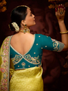 Lemon Yellow Banarasi Designer Silk Saree With Contrast Blouse