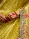 Lemon Yellow Banarasi Designer Silk Saree With Contrast Blouse