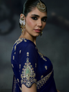 Royal Blue Embroidered Designer Satin Silk Saree