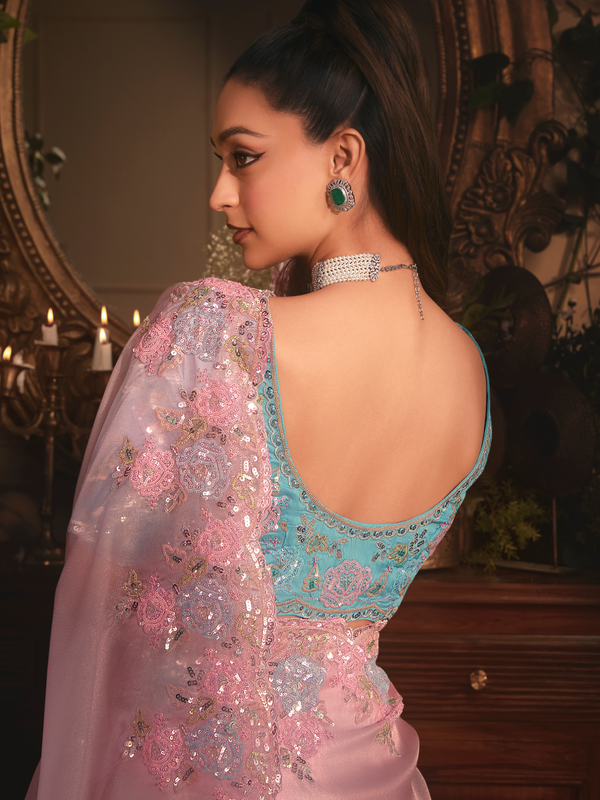 Baby Pink Organza Silk Saree
