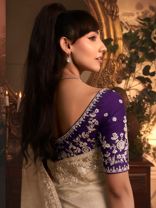 Beige Organza Silk Saree