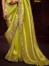 Lime Green Banarasi Designer Silk Saree With Contrast Blouse