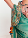 Sea Green Organza Silk Saree With Contrast Blouse