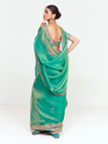 Sea Green Organza Silk Saree With Contrast Blouse