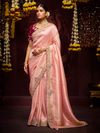 Peach Banarasi Designer Silk Saree With Contrast Blouse