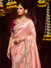 Peach Banarasi Designer Silk Saree With Contrast Blouse