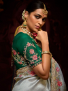 Silver Grey Banarasi Designer Silk Saree With Contrast Blouse