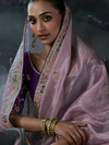 Dusty Mauve Embroidered Designer Tissue Silk Saree With Contrast Blouse