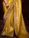 Golden Yellow Banarasi Designer Silk Saree With Contrast Blouse