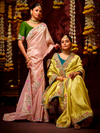Rose Pink Banarasi Designer Silk Saree With Contrast Blouse