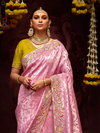 Pink Banarasi Designer Silk Saree With Contrast Blouse