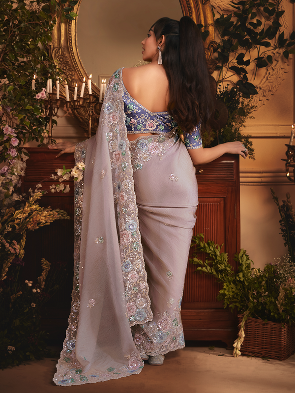 Lilac Organza Silk Saree