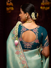 Mint Green Banarasi Designer Silk Saree With Contrast Blouse