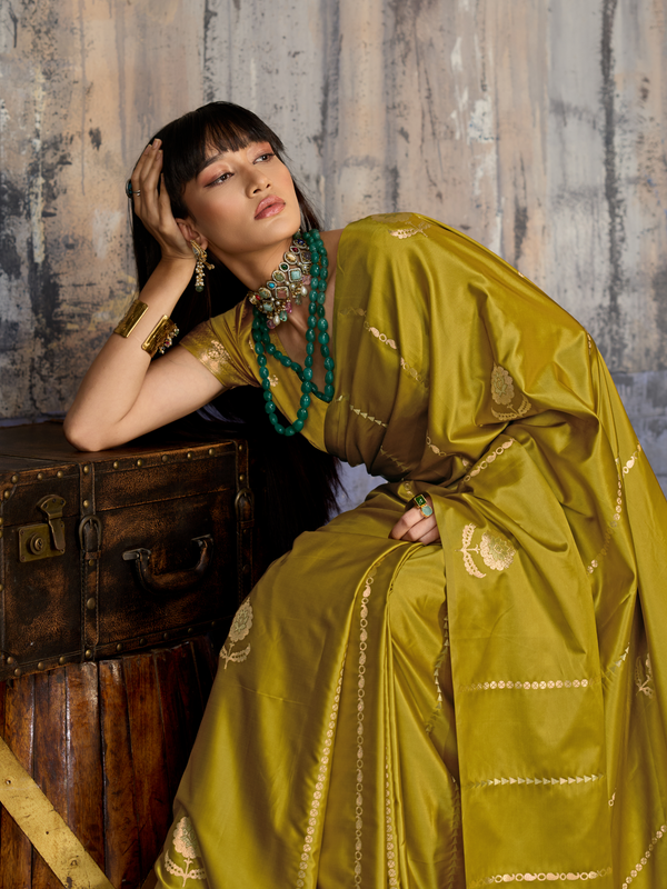 Mehendi Green Banarasi Satin Silk Saree