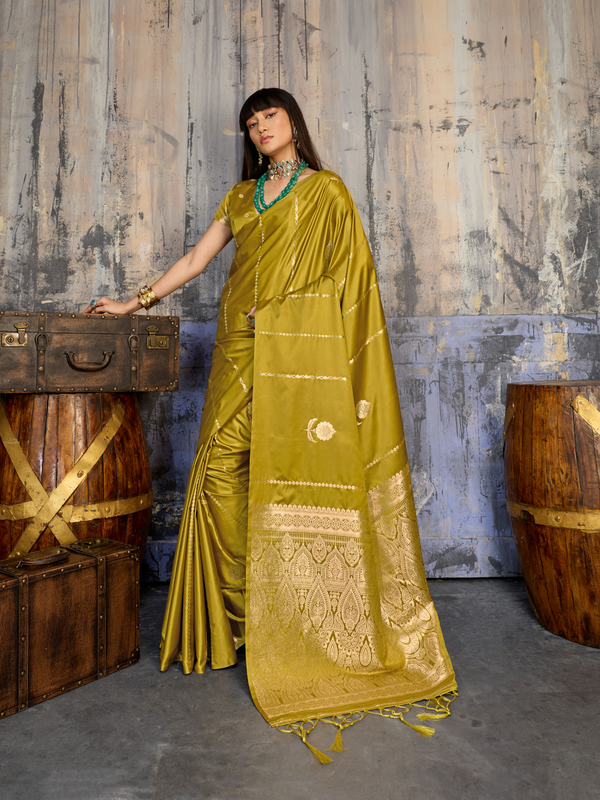 Mehendi Green Banarasi Satin Silk Saree