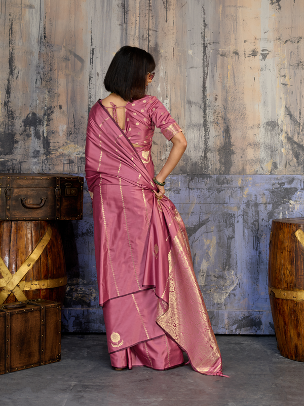 Rose Pink Banarasi Satin Silk Saree