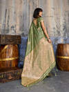 Olive Green Banarasi Satin Silk Saree