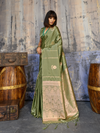 Olive Green Banarasi Satin Silk Saree