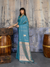 Teal Blue Banarasi Satin Silk Saree