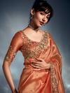 Copper Embroidered Designer Tissue Organza Silk Saree