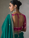 Teal Green Designer Tissue Silk Saree With Contrast Blouse