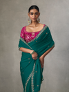 Teal Green Designer Tissue Silk Saree With Contrast Blouse