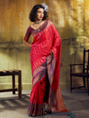 Crimson Red Kanjivaram Silk Saree With Contrast Blouse