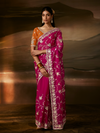 Magenta Pink Embroidered Designer Organza Silk Saree