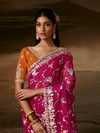 Magenta Pink Embroidered Designer Organza Silk Saree