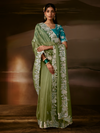 Sage Green Embroidered Designer Organza Silk Saree