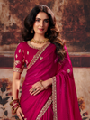 Rani Pink Embroidered Designer Satin Silk Saree
