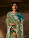 Sage Green Embroidered Designer Organza Silk Saree