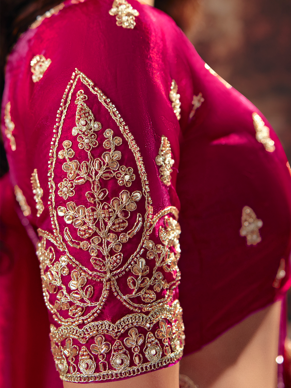 Rani Pink Embroidered Designer Satin Silk Saree