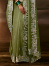 Sage Green Embroidered Designer Organza Silk Saree