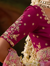 Rose Pink Embroidered Designer Tissue Silk Saree With Contrast Blouse