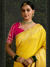 Mustard Yellow Designer Banarasi Dola Silk Saree With Golden Zari Work
