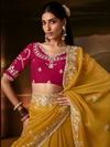 Mustard Yellow Embroidered Designer Organza Silk Saree