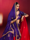 Violet Purple Embroidered Designer Satin Silk Saree