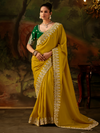 Lime Yellow Embroidered Designer Tissue Silk Saree With Contrast Blouse