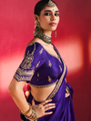 Violet Purple Embroidered Designer Satin Silk Saree