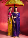 Violet Purple Embroidered Designer Satin Silk Saree