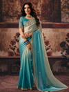 Turquoise Blue Embroidered Designer Tissue Silk Saree