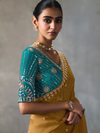 Mustard Yellow Designer Tissue Silk Saree With Contrast Blouse