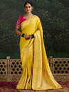 Mustard Yellow Designer Banarasi Dola Silk Saree With Golden Zari Work
