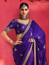 Violet Purple Embroidered Designer Satin Silk Saree