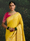 Mustard Yellow Designer Banarasi Dola Silk Saree With Golden Zari Work