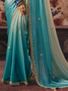 Turquoise Blue Embroidered Designer Tissue Silk Saree