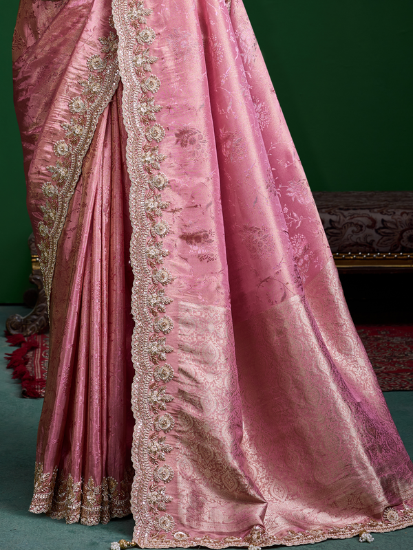 Baby Pink Banarasi Tissue Silk Saree